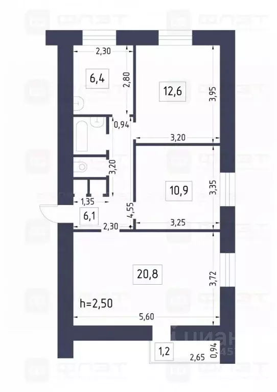 3-к кв. Татарстан, Казань ул. Вишневского, 51/1 (64.0 м) - Фото 2