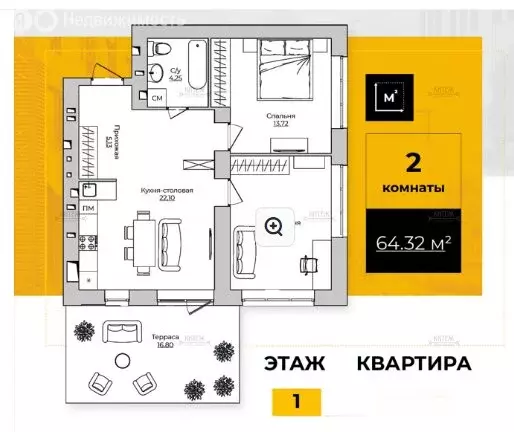 2-комнатная квартира: Калуга, Счастливая улица (64.3 м) - Фото 0