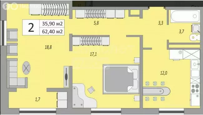 2-комнатная квартира: Оренбург, улица Юркина, 6 (62.4 м) - Фото 1