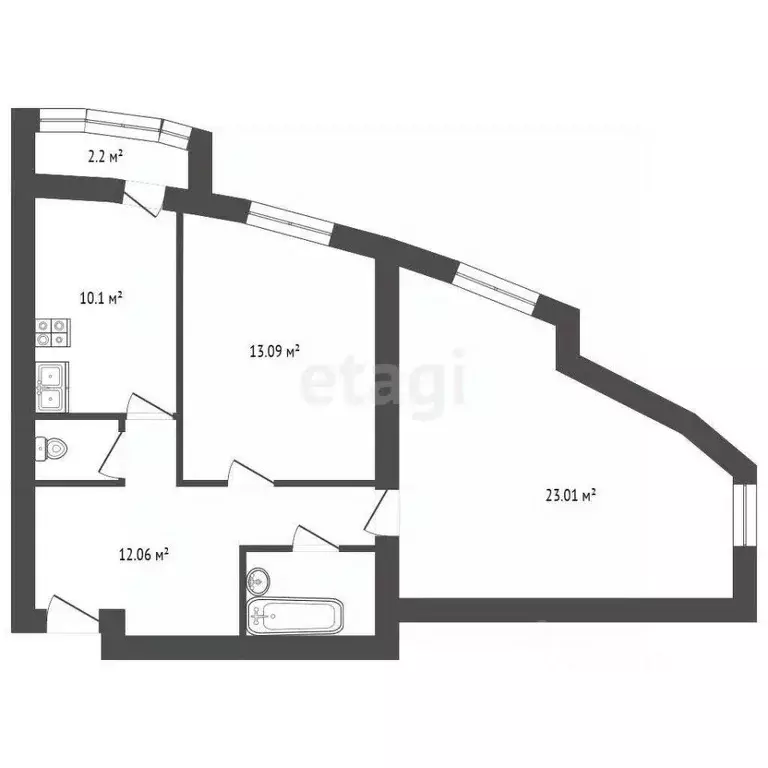 2-к кв. Санкт-Петербург просп. Королева, 21к1 (68.6 м) - Фото 2