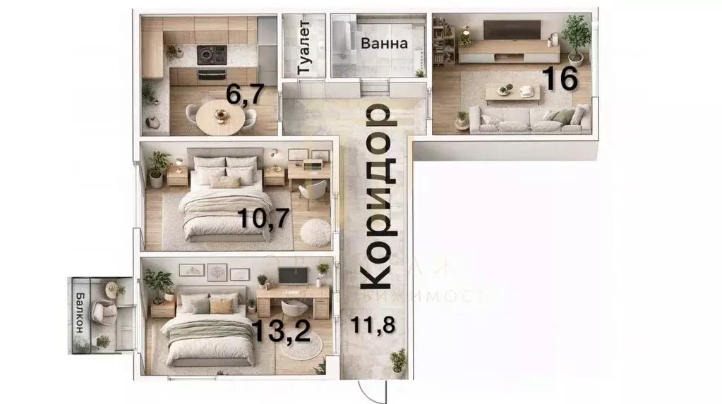 3-к кв. Санкт-Петербург ул. Веденеева, 4 (61.7 м) - Фото 2