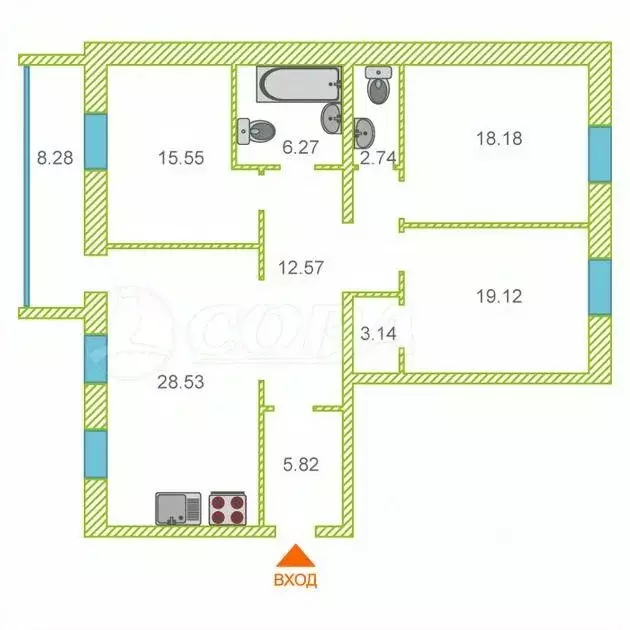 3-к кв. Тюменская область, Тюмень ул. Тимофея Кармацкого, 9к2 (116.1 ... - Фото 1