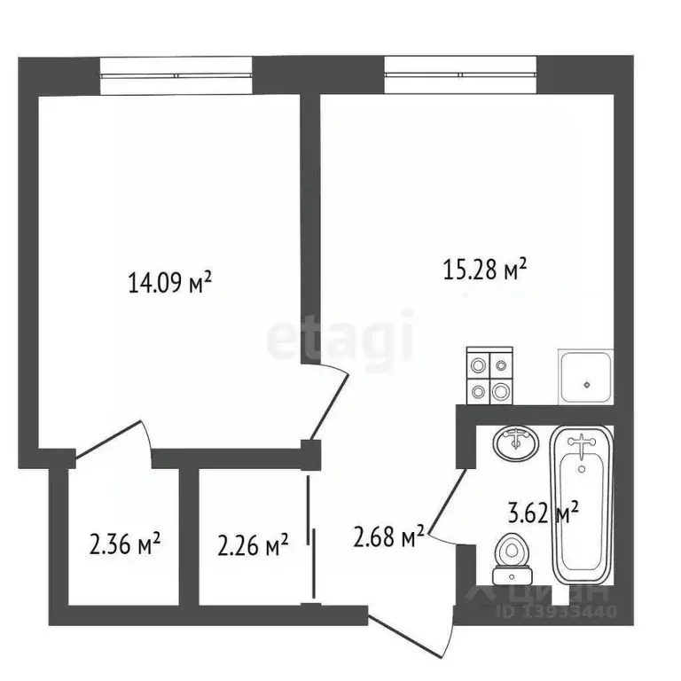 1-к кв. Тюменская область, Тюмень ул. Республики, 204к11 (41.0 м) - Фото 2