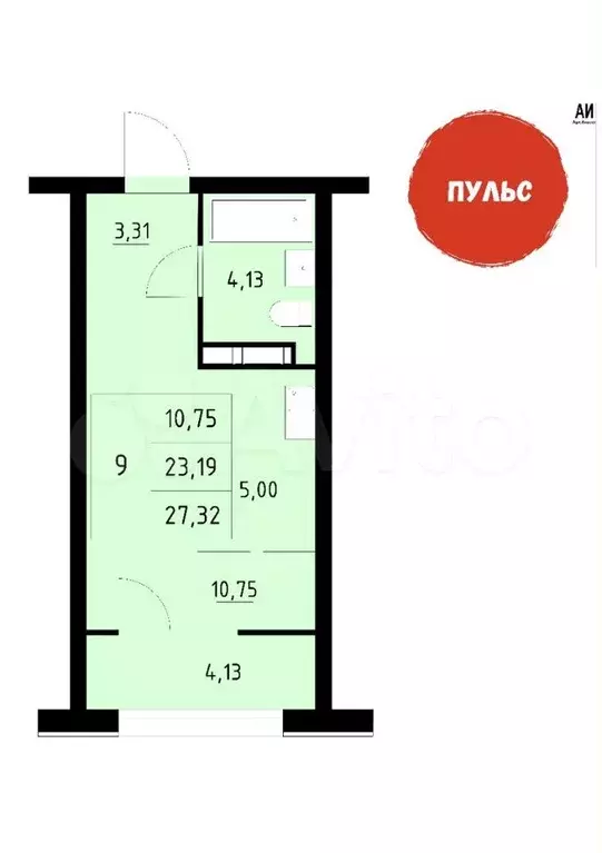 Квартира-студия, 27,3 м, 11/16 эт. - Фото 1