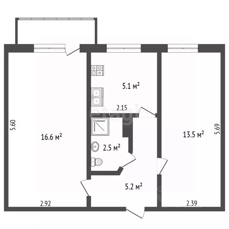 2-к кв. Крым, Евпатория ул. Имени 60-летия Октября, 16 (44.9 м) - Фото 2