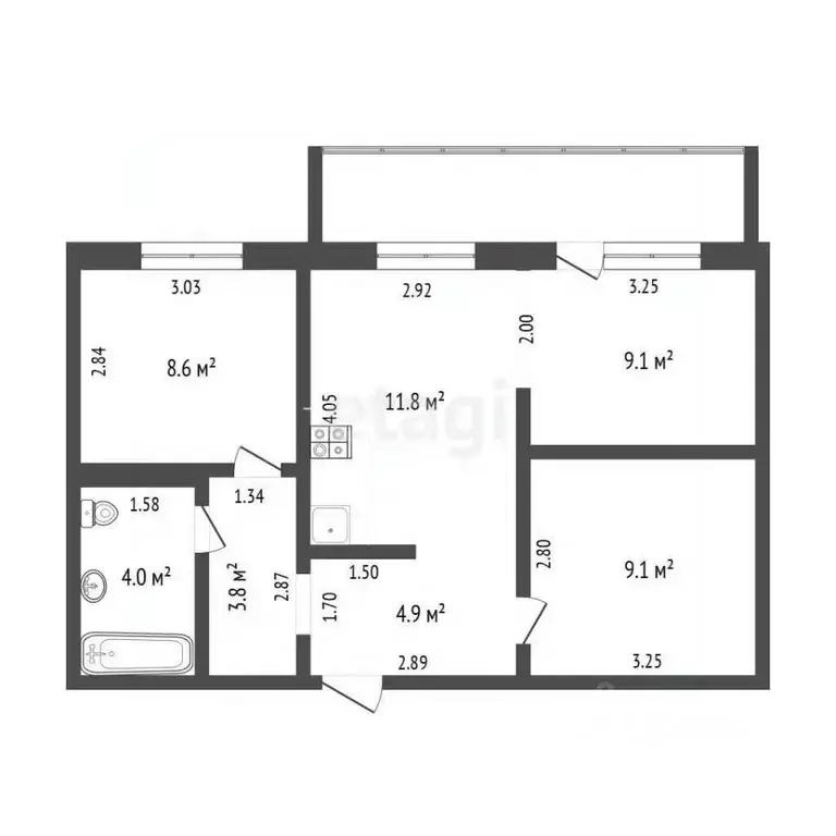 2-к кв. Тюменская область, Тюмень ул. Новоселов, 12к5 (52.0 м) - Фото 0
