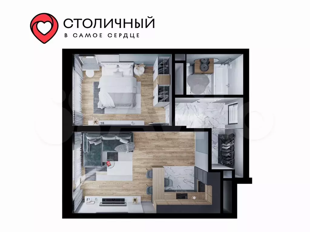 2-к. квартира, 53,9 м, 14/25 эт. - Фото 1