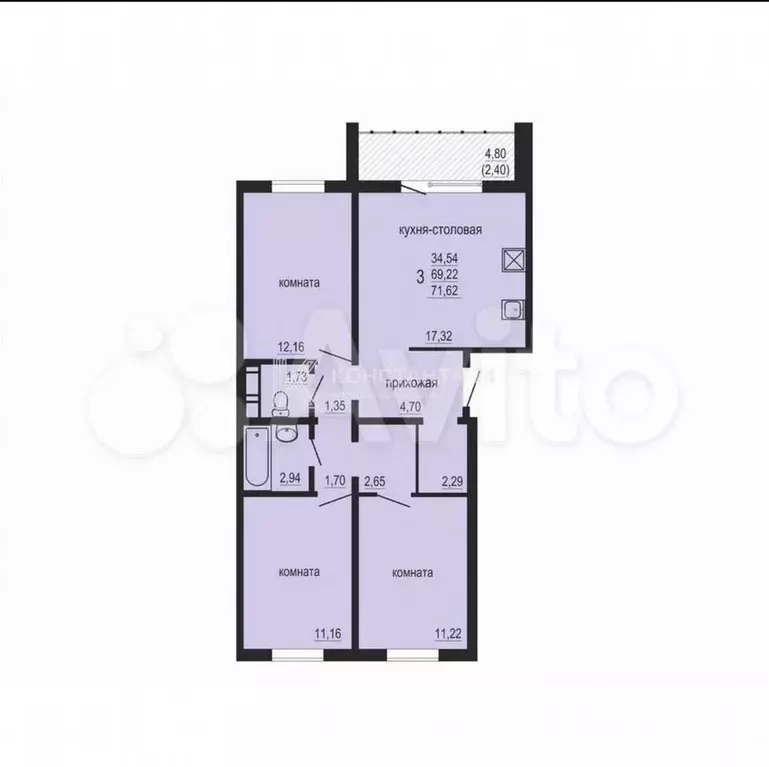 3-к. квартира, 73,6 м, 1/10 эт. - Фото 0