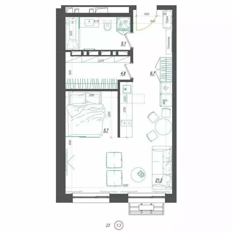 1-комнатная квартира: Владивосток, улица Невельского, 4с2 (44.5 м) - Фото 2