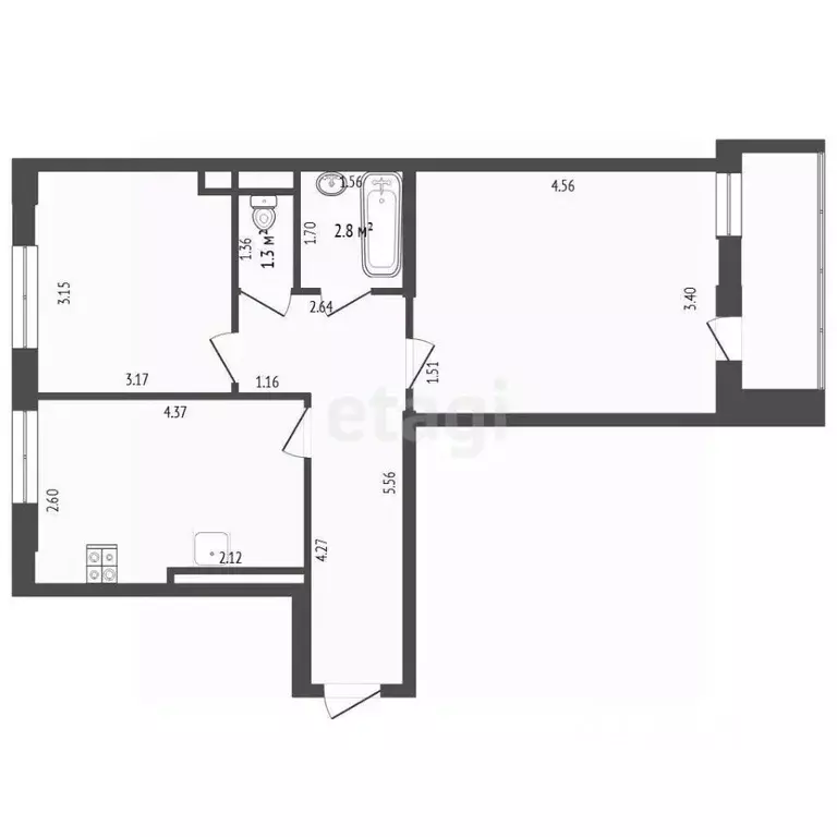 2-к кв. Тюменская область, Тюмень ул. Обдорская, 3 (51.4 м) - Фото 1