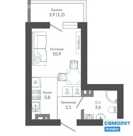 Квартира-студия: Сочи, площадь Флага (21.8 м) - Фото 1