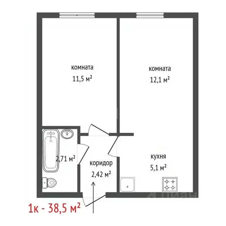 1-к кв. Свердловская область, Екатеринбург ул. Рябинина, 47 (38.5 м) - Фото 2