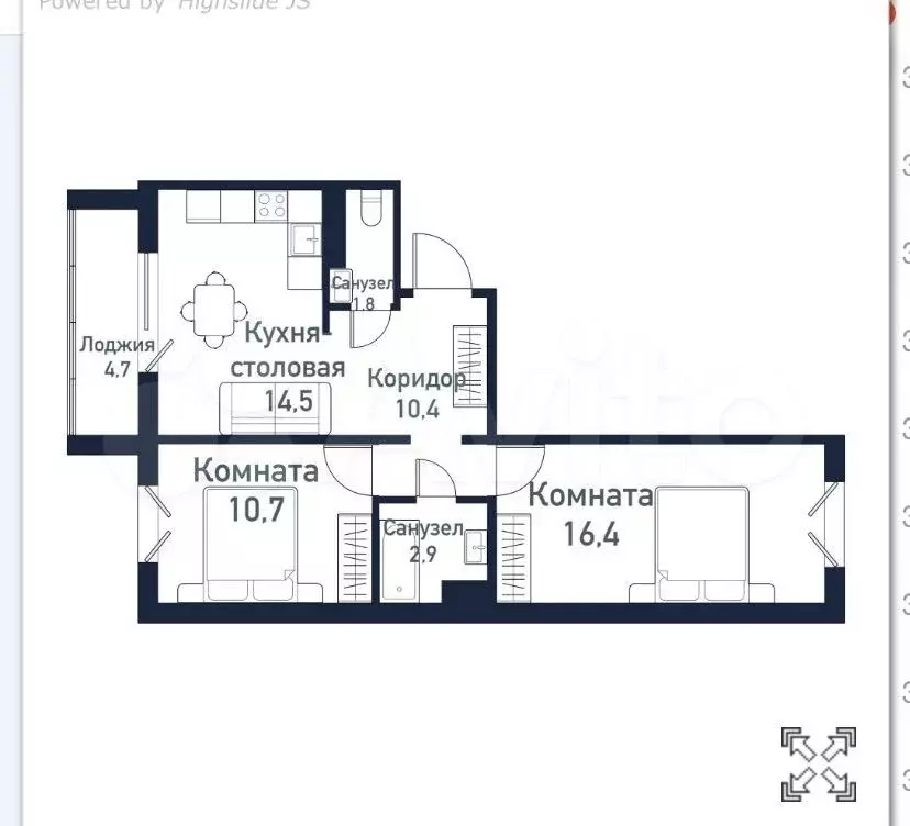 2-к. квартира, 55,5 м, 5/10 эт. - Фото 1