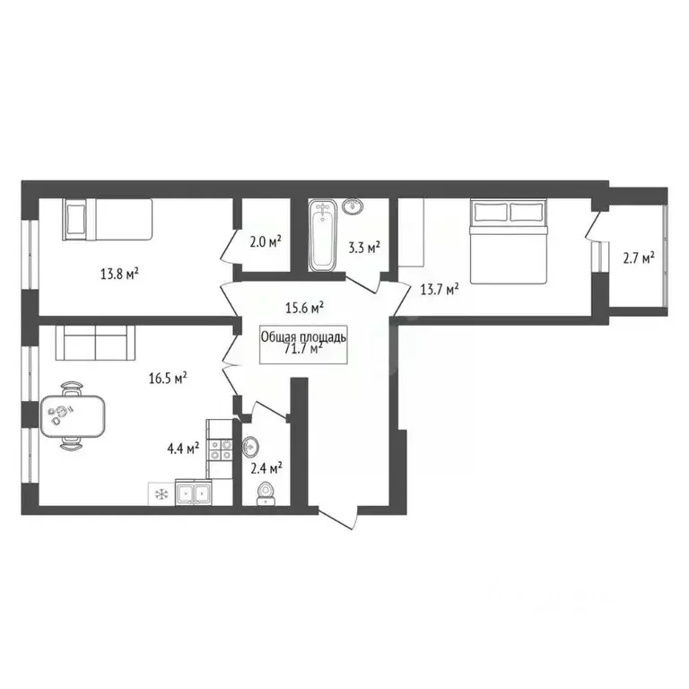 3-к кв. Новосибирская область, Новосибирск Кубовая ул., 92/1 (71.7 м) - Фото 1
