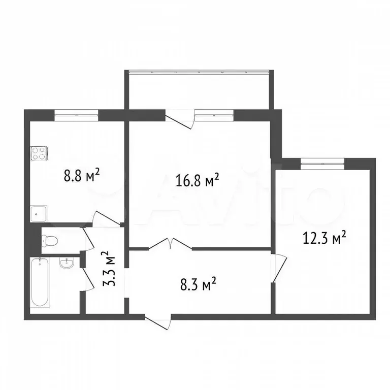 2-к. квартира, 52,8 м, 4/10 эт. - Фото 0
