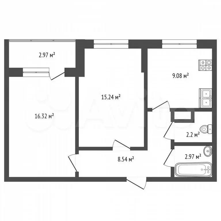 2-к. квартира, 54,6 м, 9/10 эт. - Фото 0