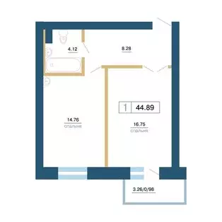 Продаётся 1-к квартира, 44.89 м - Фото 0