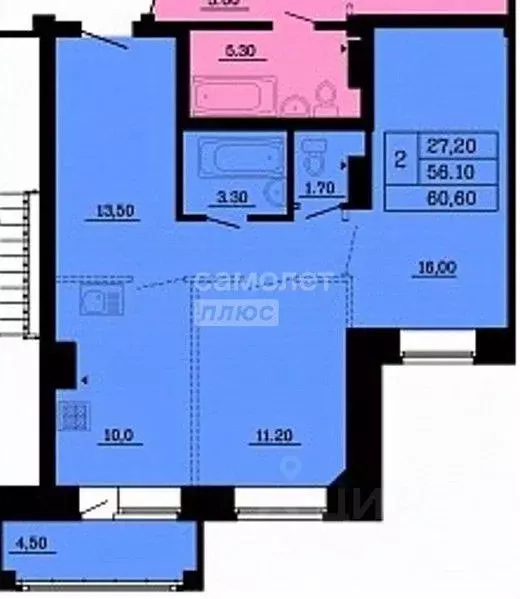 2-к кв. Омская область, Омск ул. Малиновского, 16к1 (60.0 м) - Фото 1