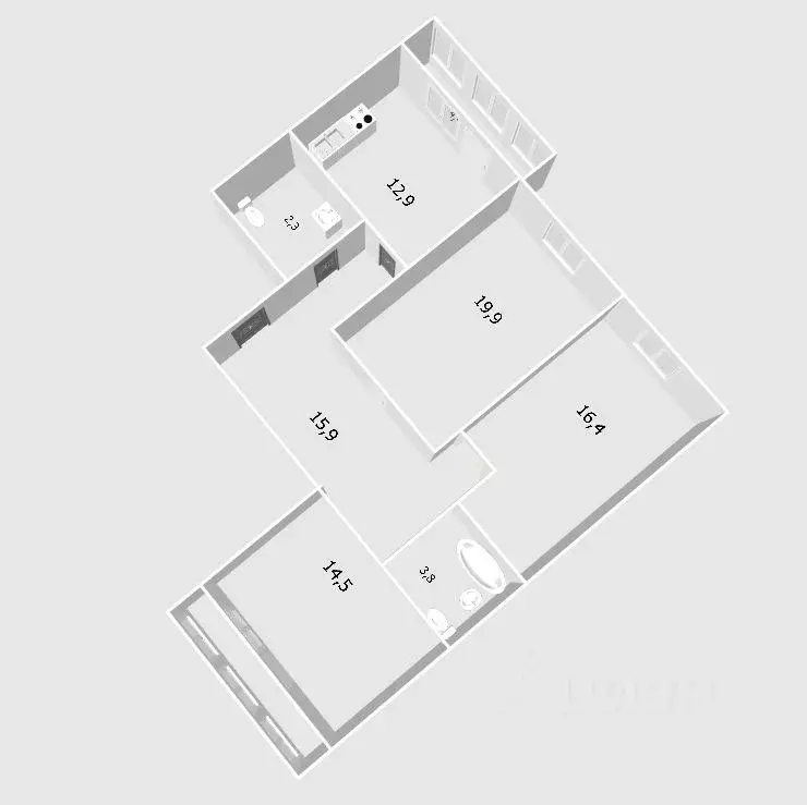 3-к кв. Башкортостан, Уфа ул. Академика Ураксина, 1 (89.5 м) - Фото 1