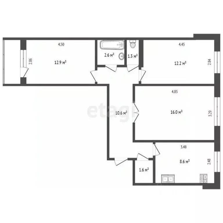 3-к кв. Татарстан, Нижнекамский район, Камские Поляны пгт, 2-й мкр 16 ... - Фото 1