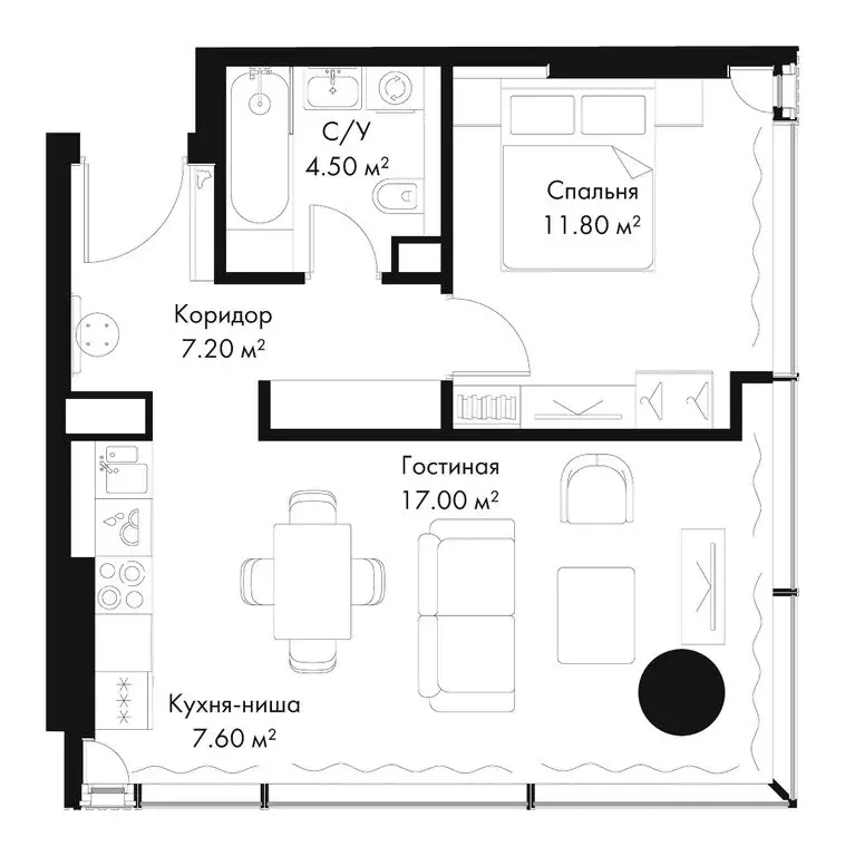 1-комнатная квартира: Москва, 3-я улица Ямского Поля (48.1 м) - Фото 1