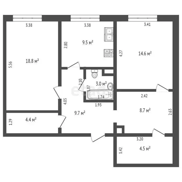 3-комнатная квартира: Москва, Боровское шоссе, 2к7 (73.5 м) - Фото 0