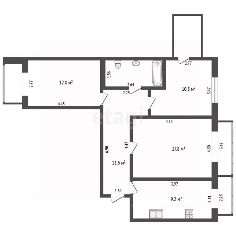 3-к кв. Крым, Симферополь ул. Имени Мате Залки (69.6 м) - Фото 1
