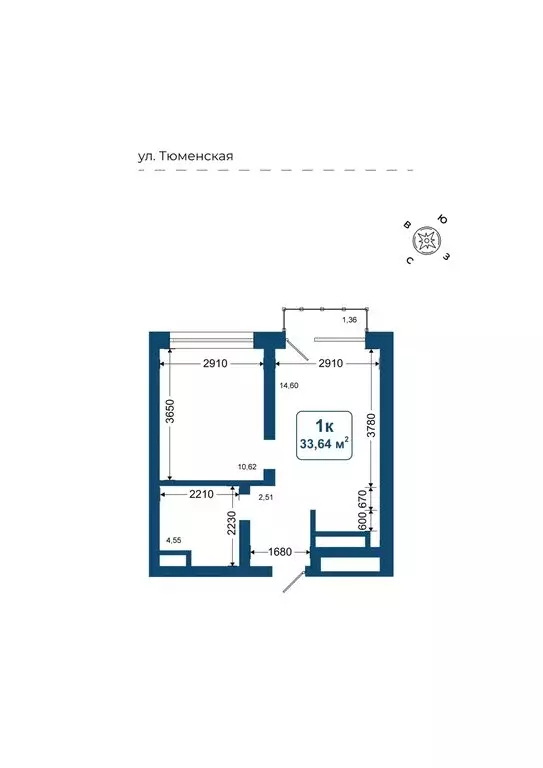 1-комнатная квартира: Дударева, ЖК Родина-2 (33.64 м) - Фото 1