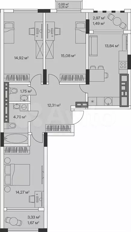 3-к. квартира, 80,3 м, 7/7 эт. - Фото 1