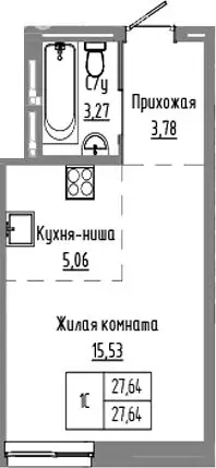 Квартира-студия: Краснообск, жилой комплекс Базилик (27.64 м) - Фото 1