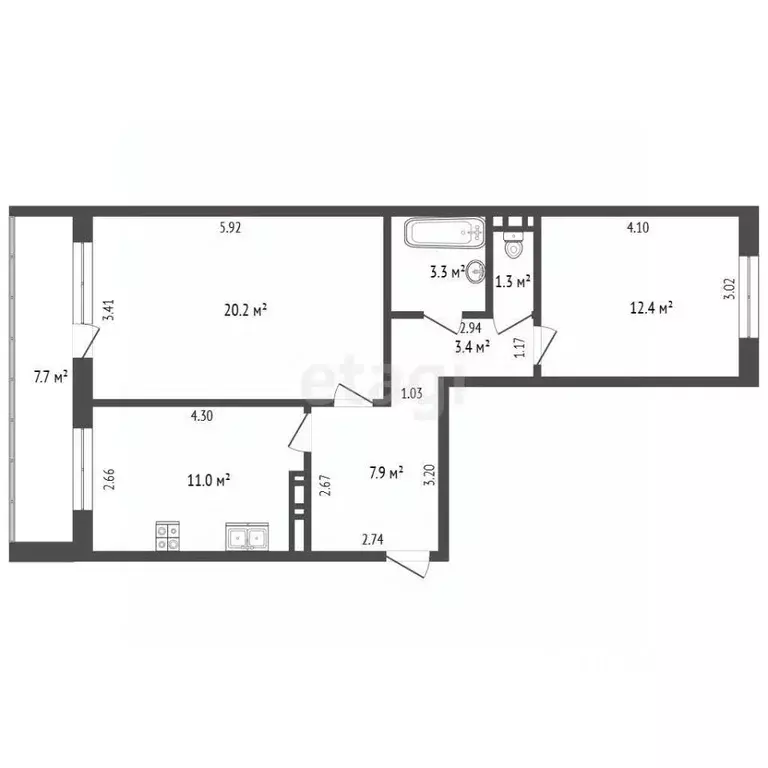 2-к кв. Томская область, Томск Солнечный мкр, ул. Герасименко, 3/14 ... - Фото 2