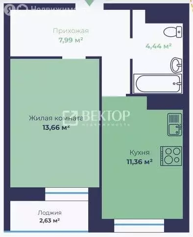 1-комнатная квартира: Ярославль, Чернопрудная улица, 14 (38.77 м) - Фото 1