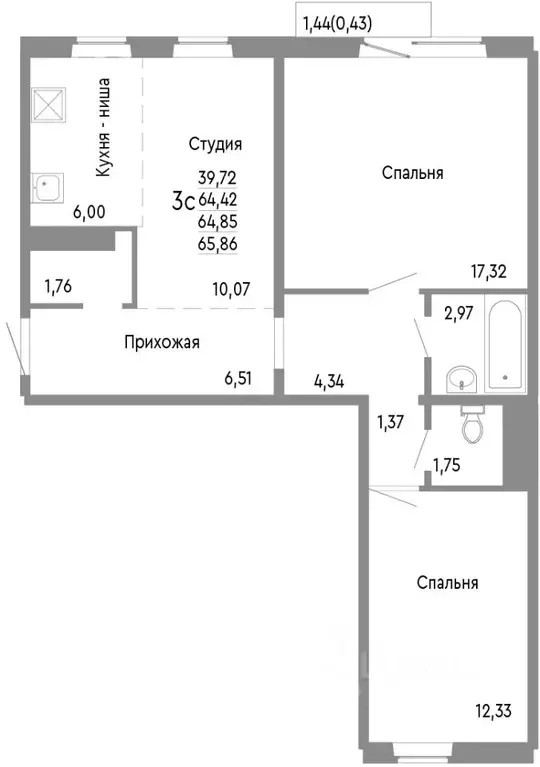 3-к кв. Челябинская область, Челябинск Нефтебазовая ул., 1к2 (64.85 м) - Фото 0