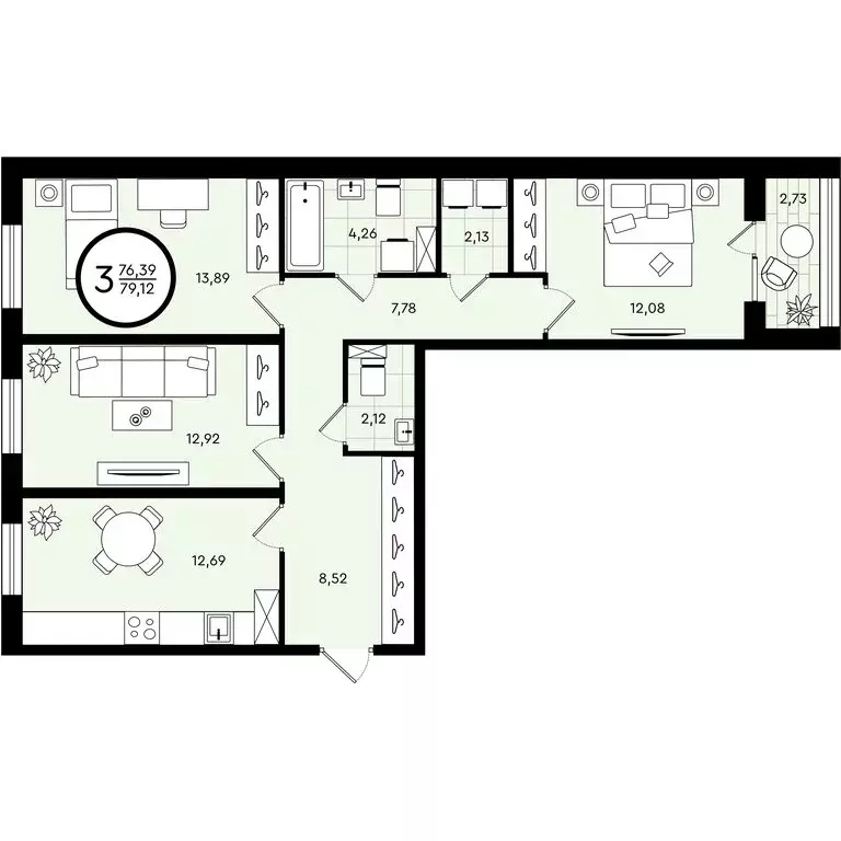 3-комнатная квартира: Тюмень, улица Александра Звягина, 6 (79.12 м) - Фото 0