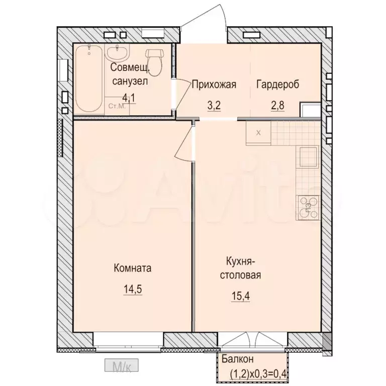 1-к. квартира, 40 м, 2/6 эт. - Фото 0