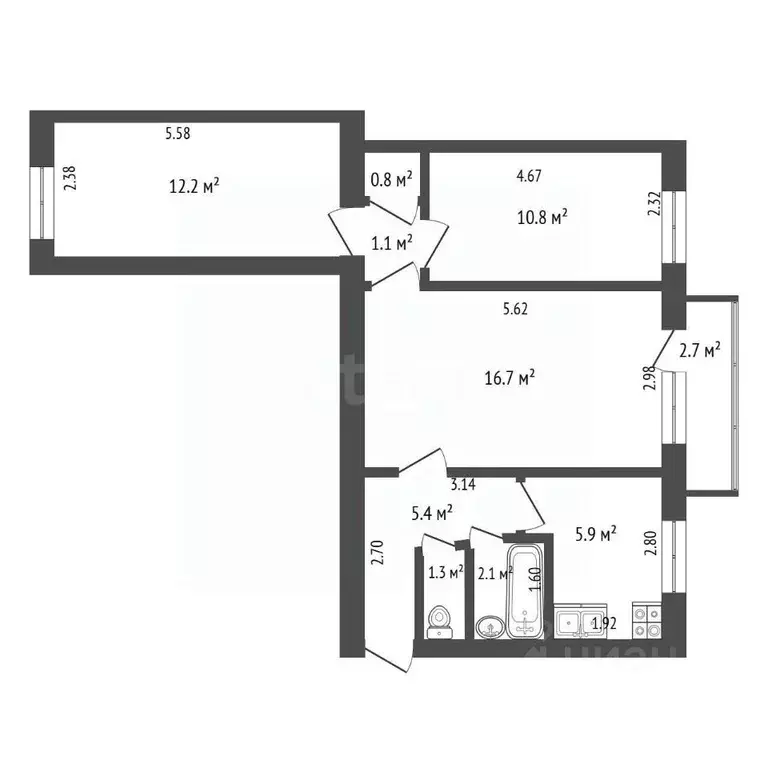 3-к кв. Крым, Саки ул. Ленина (56.3 м) - Фото 2