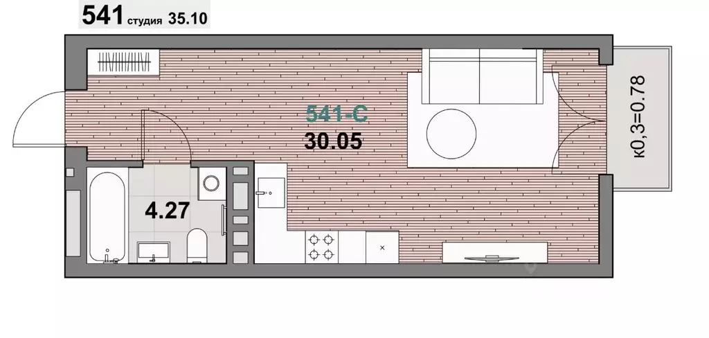 1-к кв. Калининградская область, Зеленоградск ул. Гагарина (35.1 м) - Фото 1