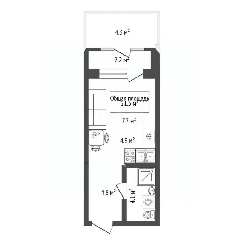 Студия Новосибирская область, Новосибирск Красный просп., 236 (21.5 м) - Фото 1