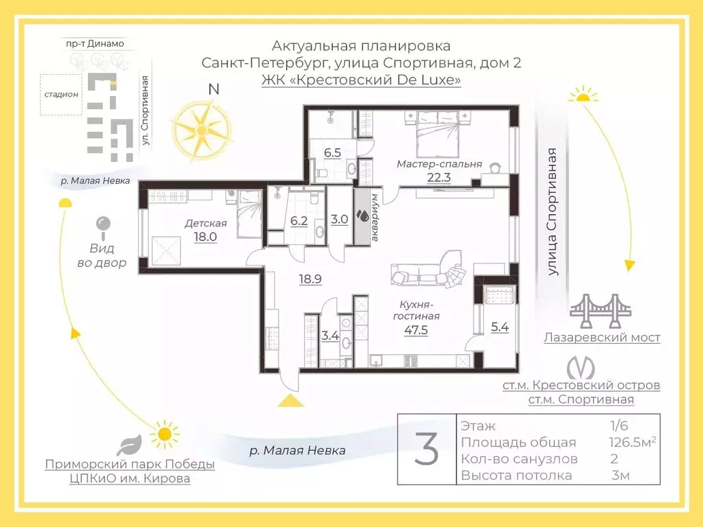 3-к кв. Санкт-Петербург Спортивная ул., 2 (126.0 м) - Фото 1