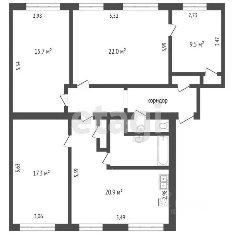 4-к кв. Челябинская область, Челябинск ул. Дружбы, 21 (94.3 м) - Фото 1