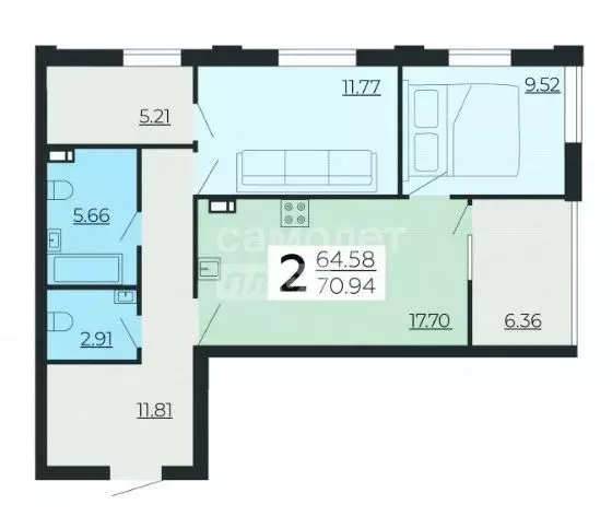 3-к кв. Липецкая область, Липецк ул. Качалова (70.94 м) - Фото 1