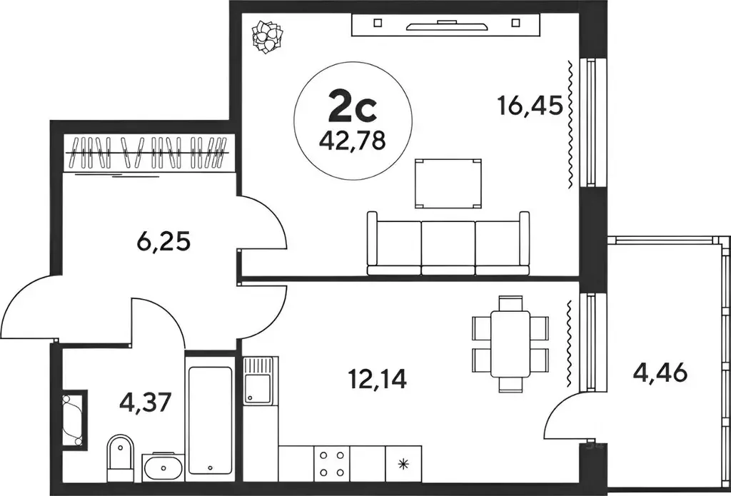 2-к кв. Ростовская область, Ростов-на-Дону просп. Сиверса, 26 (42.0 м) - Фото 1