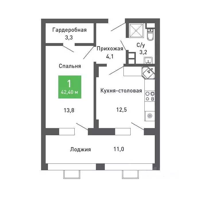 1-к кв. Воронежская область, Воронеж ул. Остужева, 52/5 (42.3 м) - Фото 0