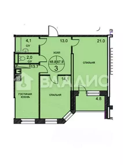 2-комнатная квартира: Дмитров, Спасская улица, 6А (73 м) - Фото 1