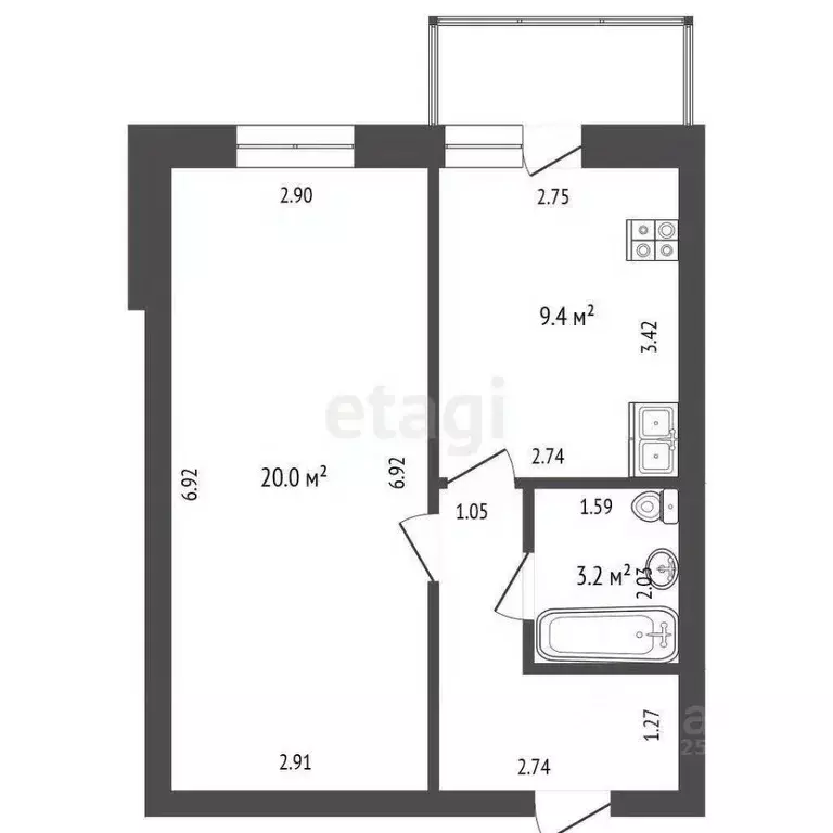 1-к кв. Вологодская область, Вологда наб. 6-й Армии, 43А (37.0 м) - Фото 2