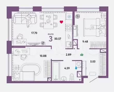2-к. квартира, 51 м, 8/25 эт. - Фото 0