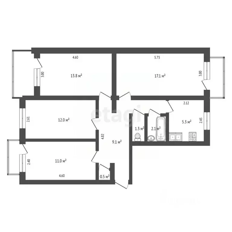 4-к кв. Крым, Красноперекопск 10-й мкр, 3 (73.4 м) - Фото 1