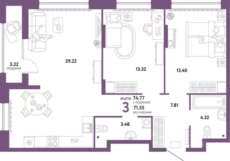 3-к кв. Тюменская область, Тюмень Интернациональная ул., 199к10 (73.81 ... - Фото 1
