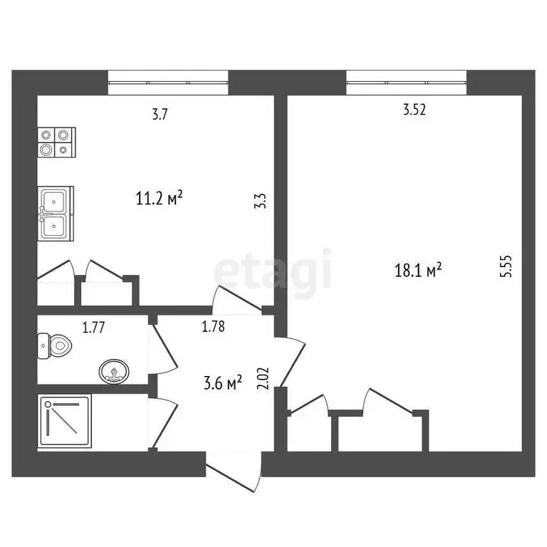 1-комнатная квартира: Якутск, проспект Ленина, 50/1 (38.5 м) - Фото 1