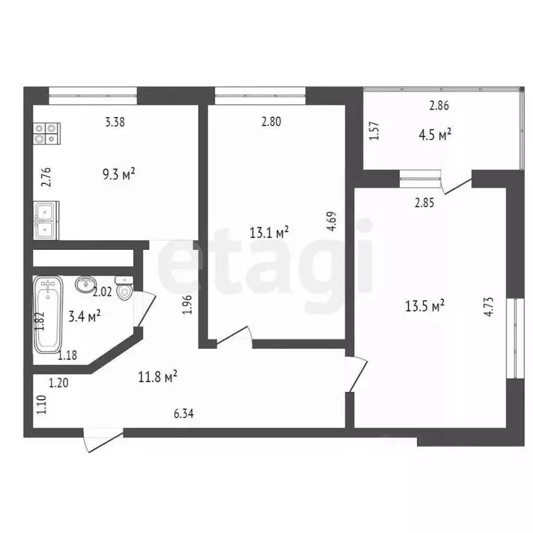 2-к кв. Тюменская область, Тюмень Дамбовская ул., 25к1 (51.3 м) - Фото 1